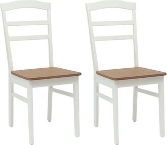 vidaXL Dining Chair 2 pcs White and Natural Solid Rubber Wood vidaXL