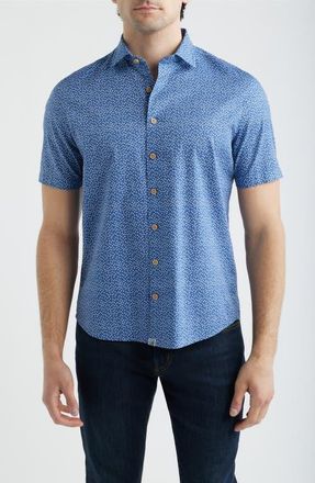 Johnnie-O Patel Hangin Out Heart Print Short Sleeve Button-Up Shirt in Navy at Nordstrom, Size Xx-Large