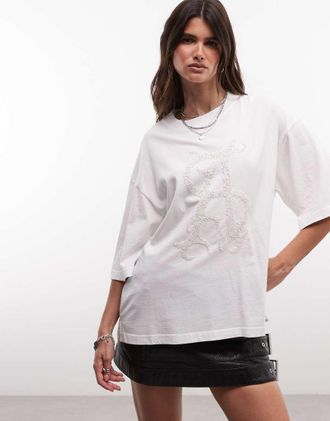 AllSaints Reflex Amelie T-shirt a maniche corte con logo decorato bianca-Bianco