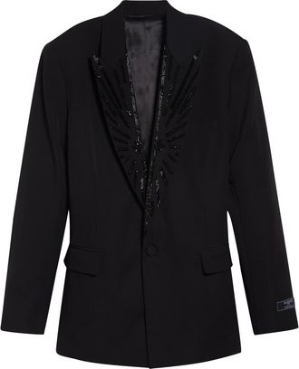 Balmain Crystal Beaded Wool Grain de Poudre Jacket in Eap Black/Black at Nordstrom, Size 42 Us