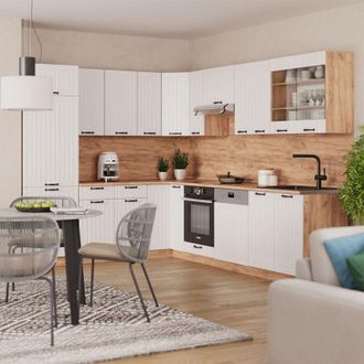 Vicco Cocina Esquinera Fame-line, Blanco Casa De Campo, 287 X 46 Cm Sin Encimera, Vicco