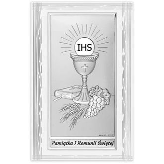 OEM Cuadro Plateado Recuerdo De La Primera Comuni&oacute;n C&aacute;liz Con Hostia Panel Decorativo Con Grabado 6802w 10 X 16 Cm