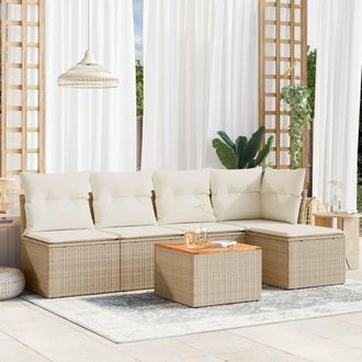 vidaXL Vidaxl - Juego De Sof&aacute;s Jard&iacute;n Con Cojines 6 Pzas Rat&aacute;n Sint&eacute;tico Beige