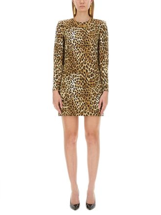 Moschino Leopard Animal Print Round Neck Mini Dress