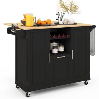Costway Costway Rolling Kitchen Trolley Cart Kitchen Island w/ Drop-Leaf Countertop in Black