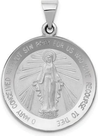 Diamond2Deal 14k White Gold Polished Satin Miraculous Medal Hollow Pendant