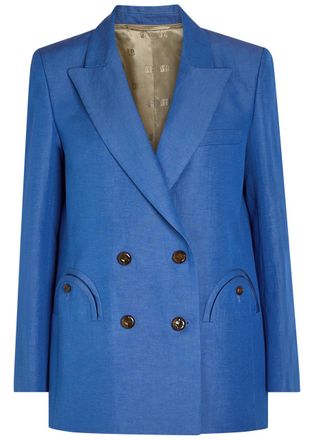 Blaz&eacute; Milano Everynight Double-breasted Silk and Linen-blend Blazer - Blue - 0 (UK6 / XS)