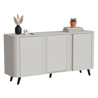 Dmora Aparador Loreo, Aparador De Sal&oacute;n Con Tres Puertas Batientes Y Compartimentos Interiores, Elevado Del Suelo, 151 X 42 X 70 Cm, Beige