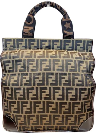 Fendi Zucca Brown Canvas Leather Tote Bag (Pre-Owned)