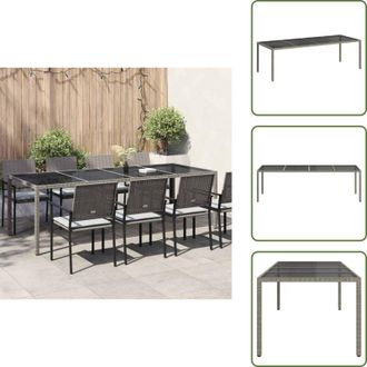 vidaXL The Living Store Tavolo Giardino Grigio 250x100x75cm Vetro Temperato Polyrattan - Tavolo da esterno