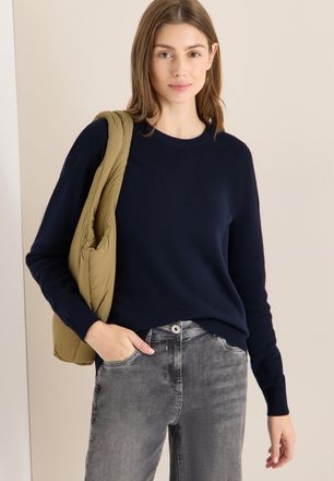 Cecil Strickpullover CECIL, Damen, Gr. XS (36), universal blau, Strick, Obermaterial: 100% Baumwolle, unifarben, normal h&uuml;ftbedeckend, Rundhals, B&uuml;ndchen, P