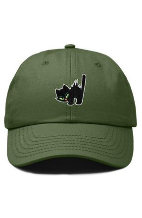Dalix Blink Black Cat Dad Cap in Olive at Nordstrom