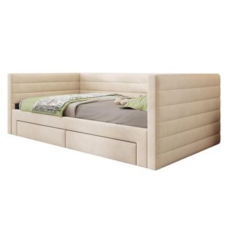 STILVORA Letto Estraibile 90 X 190 Cm E 180 X 190 Cm In Lino Con 2 Cassetti, Testiera Imbottita, Senza Materasso, Beige