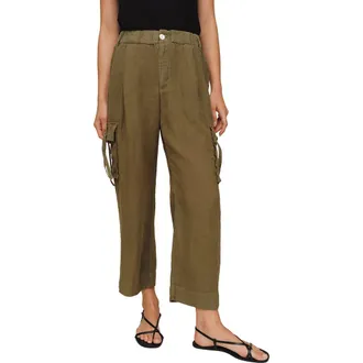 Bella Dahl Cargo Ties Ankle Linen Pants in Olive Stone at Nordstrom, Size X-Small