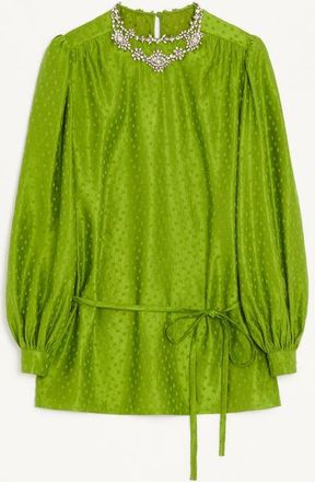 Valentino Embroidered Silk-Linen Plus De Pois Jacquard Top Woman AVOCADO 40