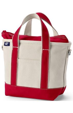 Lands End Zip Top Canvas Tote Bag in Natural/heritage Red at Nordstrom, Size Small