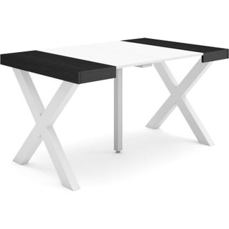 Skraut Home Consolle allungabile, Tavolo consolle allungabile, 140, Per 6 persone, Gambe in legno, Stile moderno, Bianco e nero - Skraut Home