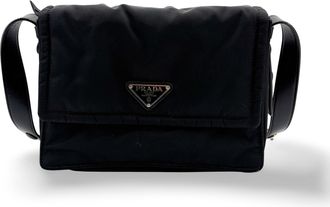 Prada Re-Nylon and Saffiano Leather Messenger Bag Black