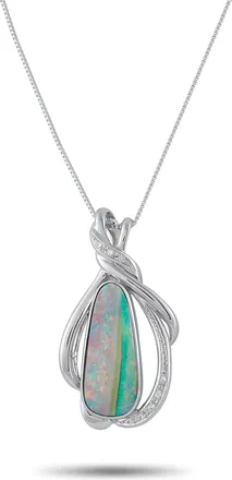 Luxury Bazaar Platinum 0.06ct Diamond and Opal Pendant Necklace MF01-062326
