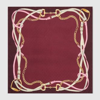 Gucci Printed GG Silk Jacquard Carr&eacute;, Red, Silk