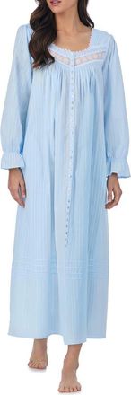 Eileen West Long Sleeve Cotton Dobby Nightgown in Blue at Nordstrom, Size X-Large