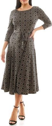 Nina Leonard Crewneck Three-Quarter Sleeve Midi Dress in Black/Mink at Nordstrom Rack, Size X-Large