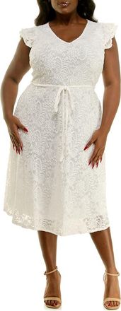 Nina Leonard Fit and Flare Lace Dress in White at Nordstrom Rack, Size 3 X