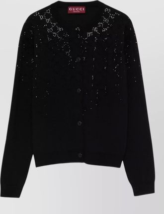 Gucci wool cardigan round neck sequin ribbed trims