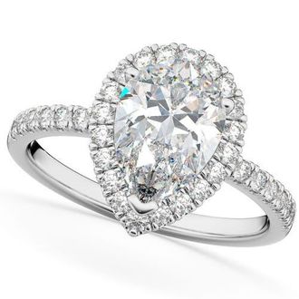 Allurez Pear Cut Halo Moissanite & Diamond Engagement Ring 14K in 2.44Ct/white Gold at Nordstrom, Size 8.5