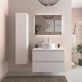 Cygnus Bath Mueble De Ba&ntilde;o Bequia 80 Cm Blanco Mate Con Lavabo Sobre Encimera