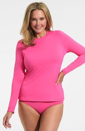 Lands End Crew Neck Long Sleeve Rash Guard UPF 50 Swim Tee in Pink Azalea at Nordstrom, Size 2X
