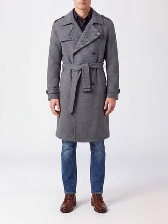 Tagliatore Houndstooth Wool Double-Breasted Coat with a Waist Belt