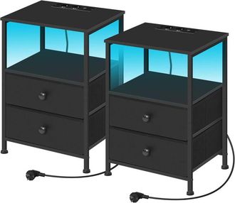 Woltu Woltu - 2x Mesitas De Noche Con 2 Cajones Y Dise&ntilde;o De Cajones Con Led Negro