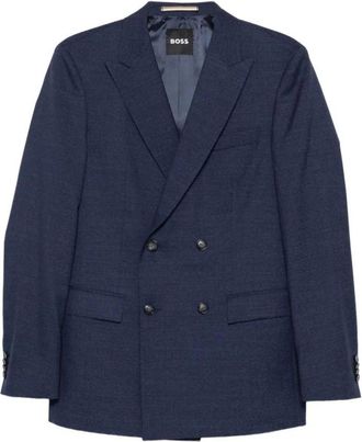 HUGO BOSS Dubbelrijige wollen mix colbert - Heren - Blazers - Blauw - XL - Wol - Jassen