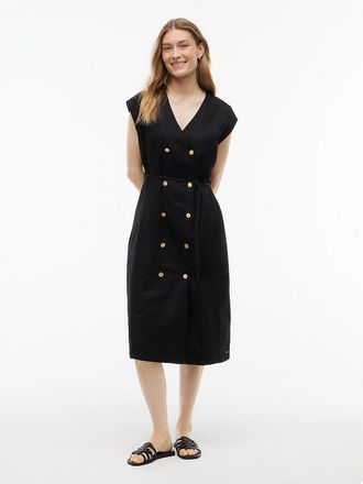 Tommy Hilfiger Womens Nautical Cotton-Linen Blend Midi Dress - Black - XXL