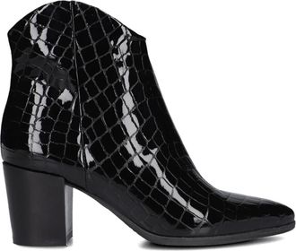 Lina Locchi Zwarte Leren Enkellaarsjes - Dames - Cowboylaarzen - Zwart - 38 EU - Leer - Schoenen