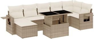 vidaXL Set De Sof&aacute;s De Jard&iacute;n Y Cojines 8 Piezas Rat&aacute;n Sint&eacute;tico Beige Vidaxl