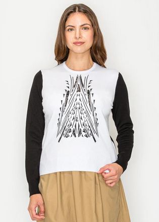 YAL New York Black and white knit sweater with graphic front