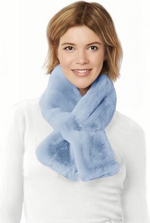 Lina & Lily Faux Fur Pull-Through Womens Winter Collar Scarf Neck Warmer Rectangle Fluffy (Sky Blue)