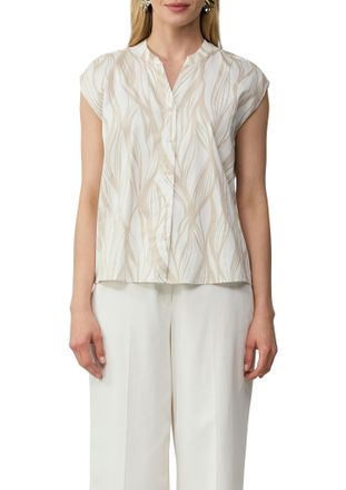 s.Oliver Black Label Kurzarmbluse S.OLIVER BLACK LABEL, Damen, Gr. 34, beige (sand), Obermaterial: 71% Baumwolle, 25% Polyamid, 4% Elasthan, bedruckt, regular fit taillenb