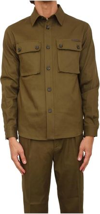 Paolo Pecora Camicia Tessuto - Heren - Zomerjassen - Groen - 2XL - Katoen - Jassen
