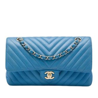Chanel Pre-owned Vintage Double Flap Shoulder Bag - Dames - Pre-owned - Blauw - Maat: ONE Size Leer
