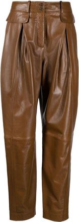 Alberta Ferretti high-waisted leather trousers - women - Cupro/Sheepskin/Spandex/Elastane - 44 - Brown
