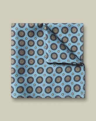 CHARLES TYRWHITT Wool Medallion Print Pocket Square - Light Blue Size OSFA by Charles Tyrwhitt