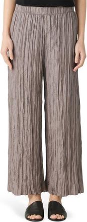 Eileen Fisher Crinkled Silk Wide Leg Pants in Cocoa at Nordstrom, Size Large