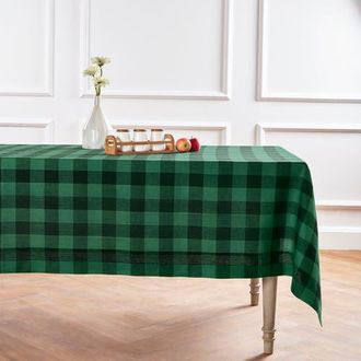 Solino Home Linen Tablecloth for Dining Table, Holiday and Everyday Dining Table Decor - Buffalo Check in Green And Black at Nordstrom, Size X-Large