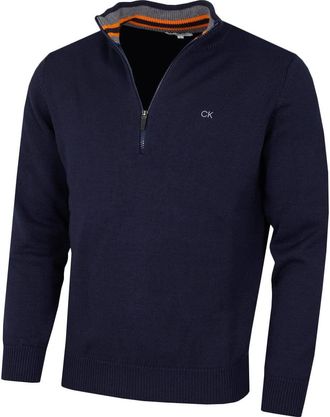 Calvin Klein Mens 1/2 Zip CK Golf Sweater - Navy/Orange - XXXXXL