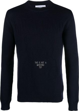Moschino slogan-intarsia sweater - men - Cotton - 50 - Blue