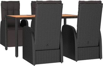 vidaXL 5 Piece Garden Dining Set Black Poly Rattan&Solid Wood Acacia Vidaxl