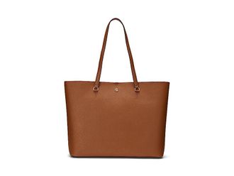 Lauren Ralph Lauren Crosshatch Leather Large Karly Tote Handbags Lauren Tan